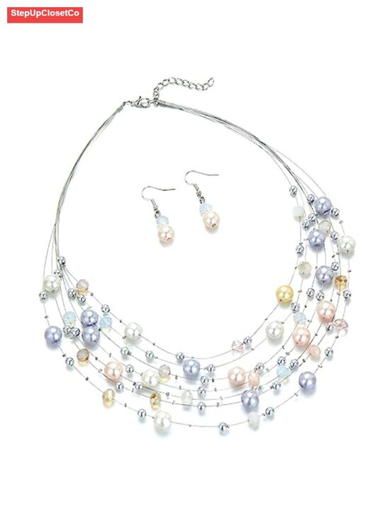Jewelry - Layered Pearl Beaded Necklaces for Women Multi Strand Choker Boho Jewelry Gift